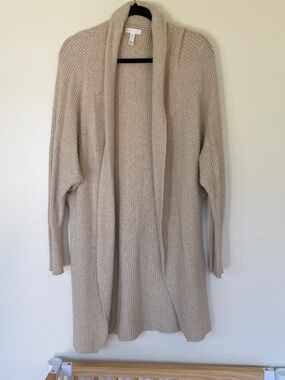 Leith Light Beige Open-Front Knit Cardigan Sweater